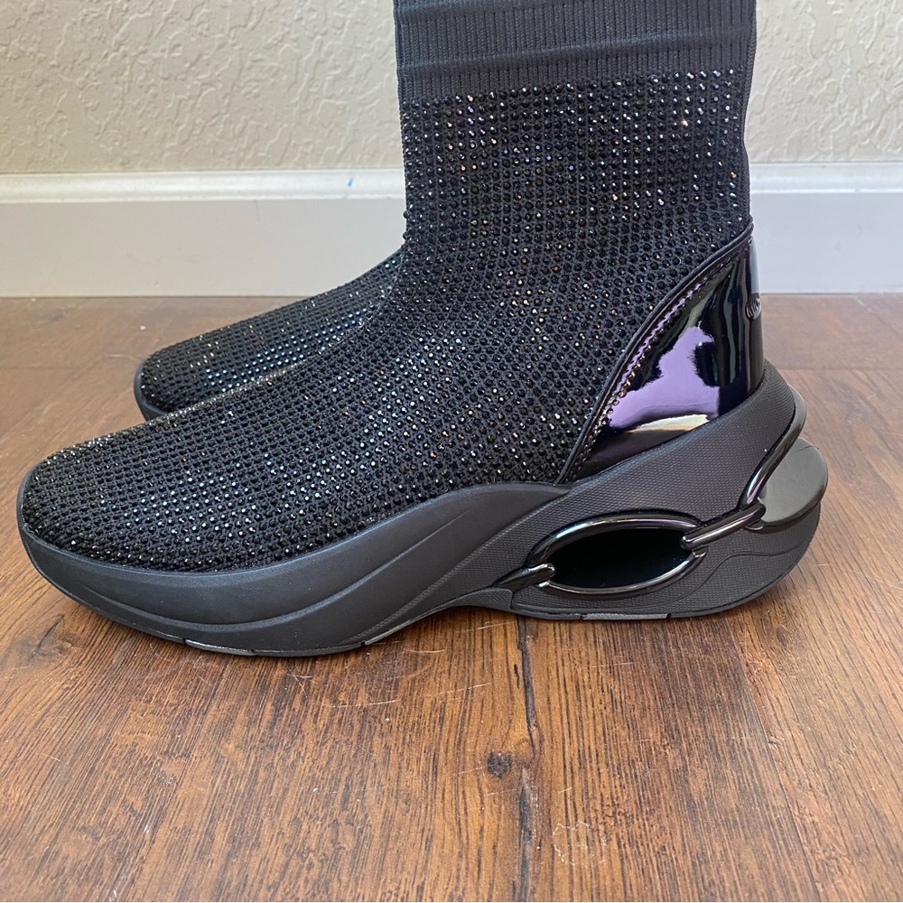 Michael Kors Black Crystal Knit Sock Sneakers with Sculpted Heel. - Picture 3 of 11